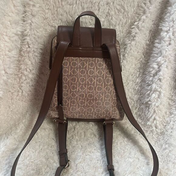 Calvin Klein Tan and Brown Logos  small Backpack logo tone hardwares. main image 7